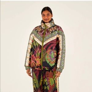 Anthropologie FARM Rio Metallic Tropical Rauti Reversible Puffer Jacket